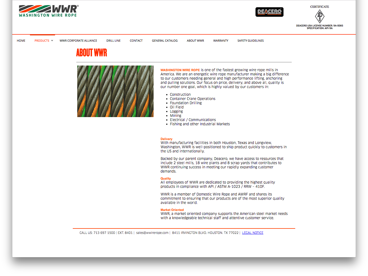 Washington Wire Rope website screenshot